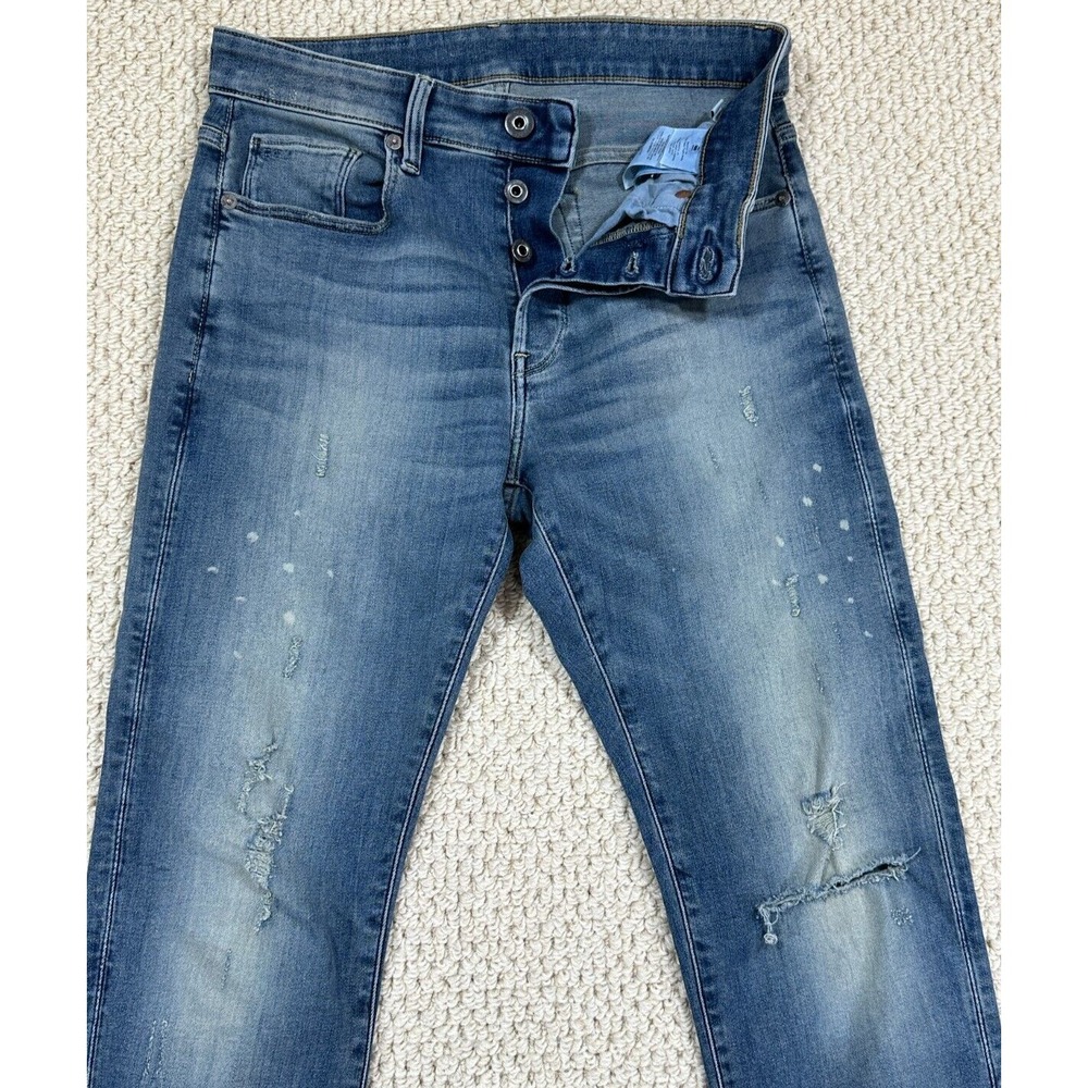 G-Star Raw 3301 Slim Taper Jeans Mens 29x32 Thrashed Denim Antic Faded Ripped